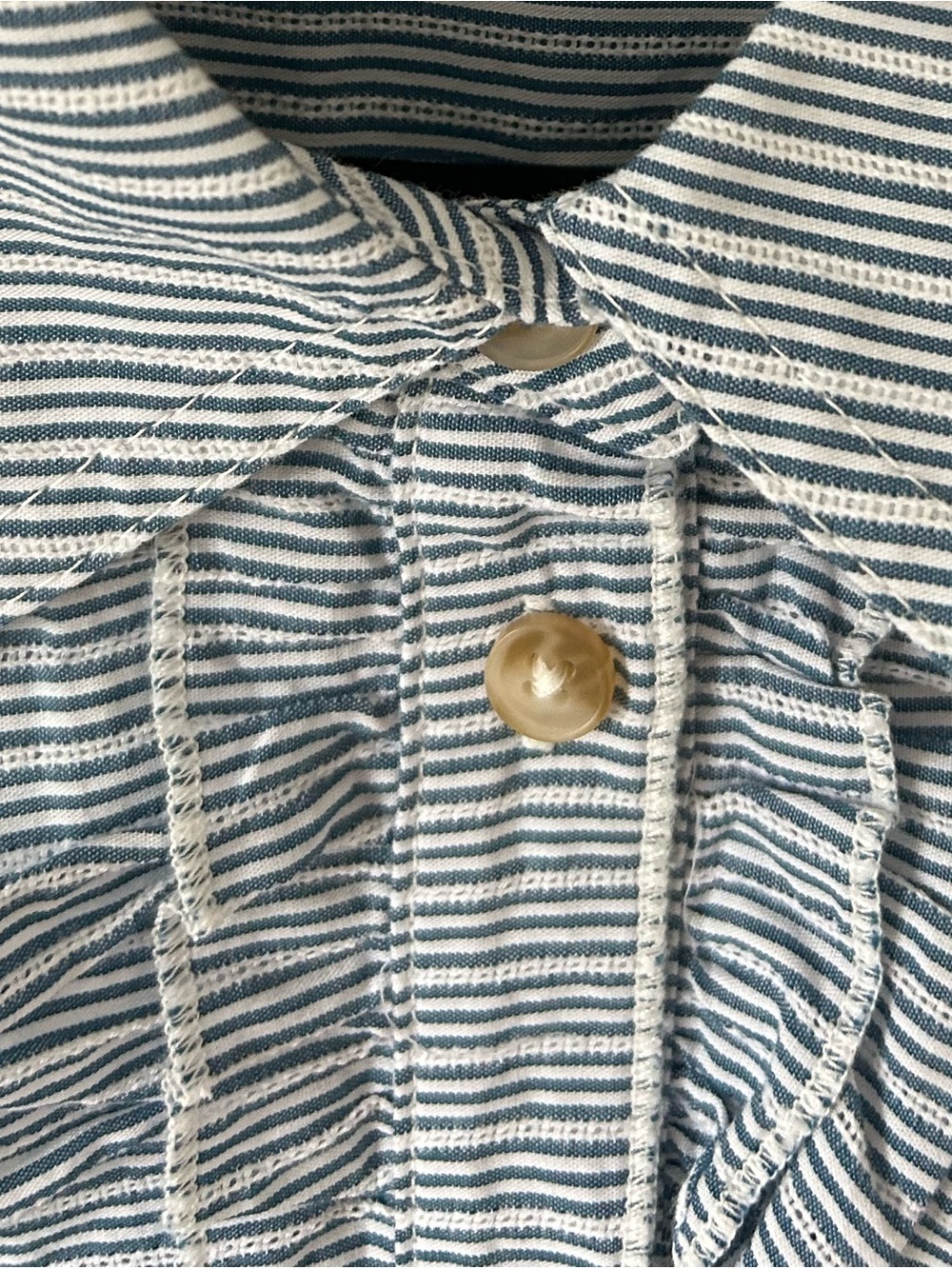 Anthropologie Pilcro Blue Striped Ruffle-Trim Button Front Shirt Top Blouse - Picture 10 of 12